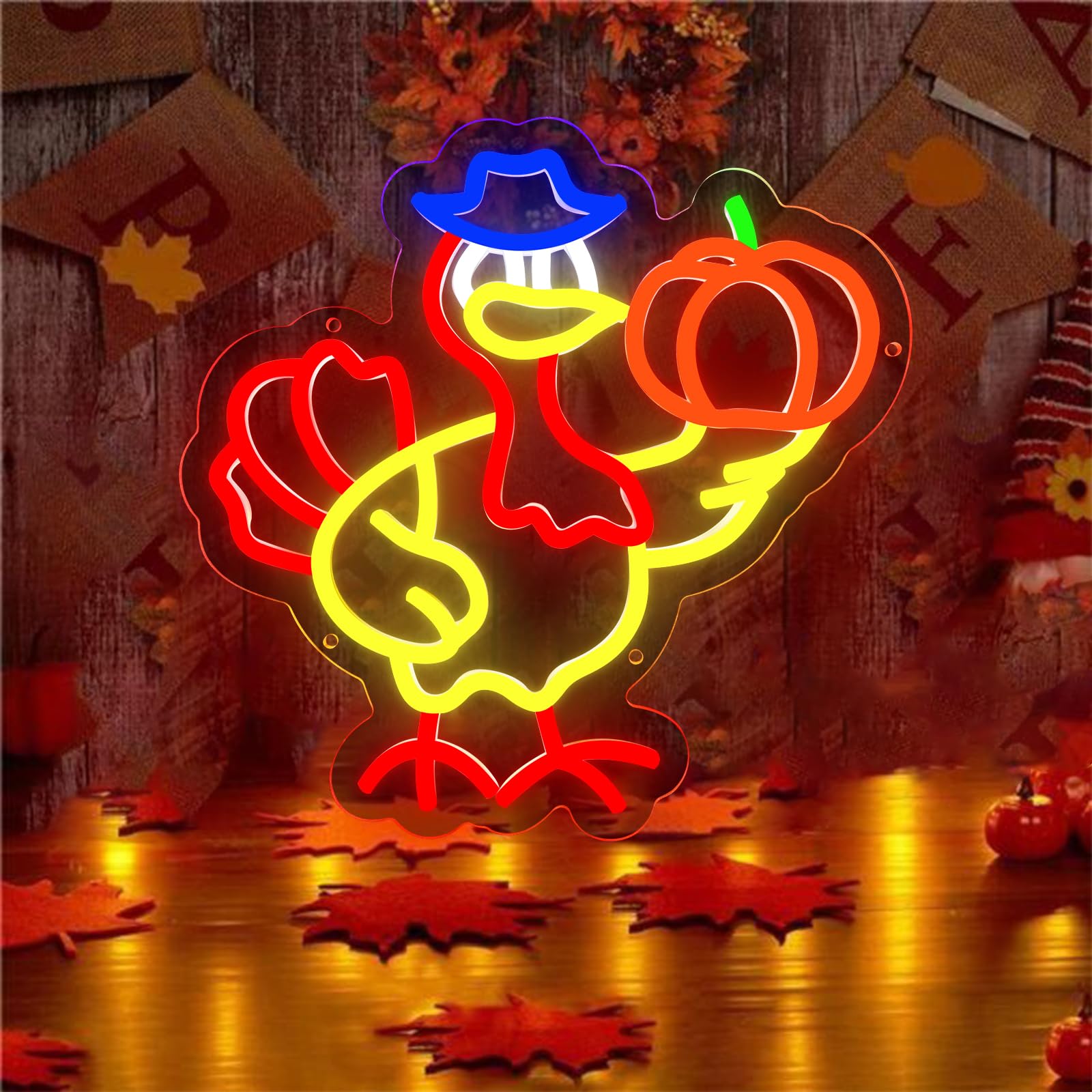 

Turkey Neon Thanksgiving Sign Dimmable Pumpkin Light for Wall Decor Light for Wall Art Window Home Party Holiday Gift