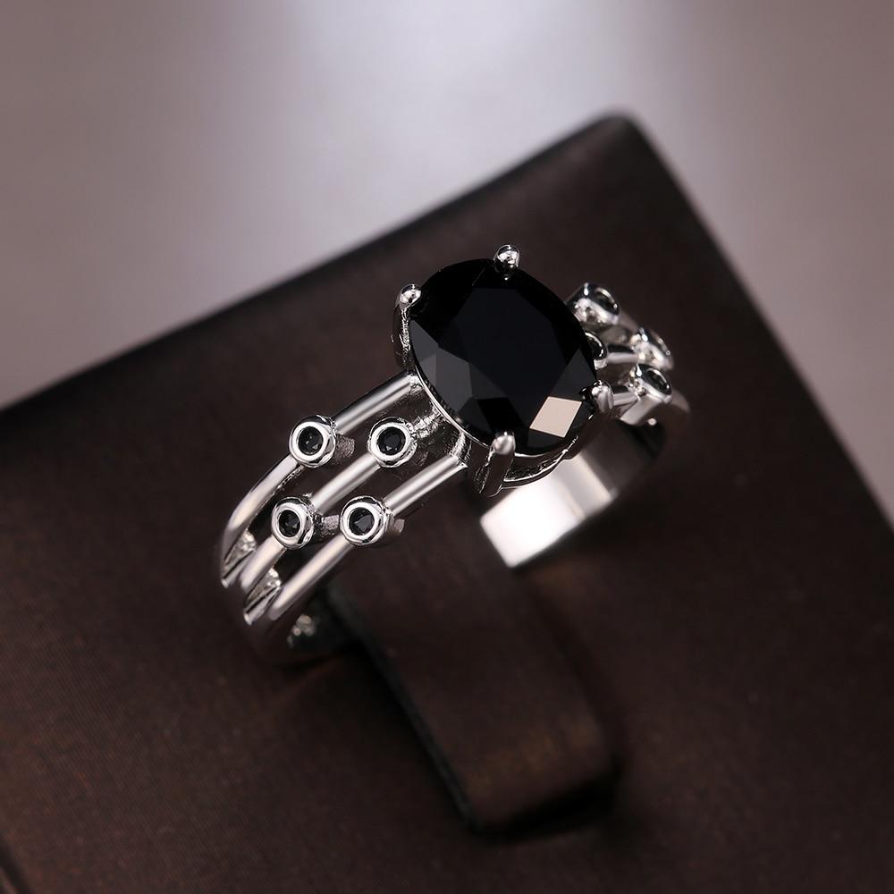 Punk Black Oval Stone Women Rings Cool Osobnost Třířadá kapela Taneční párty Módní doplňky Výročí Dívka Dárek