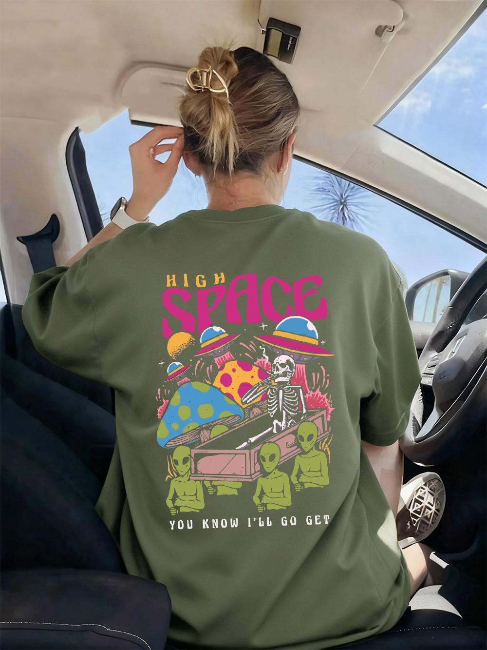 

Ufo Skeleton Printed TShirt Womens Casual Loose T Shirts AllMatch Comfortable Short Sleeve Tops Summer ONeck Woman Clothes S