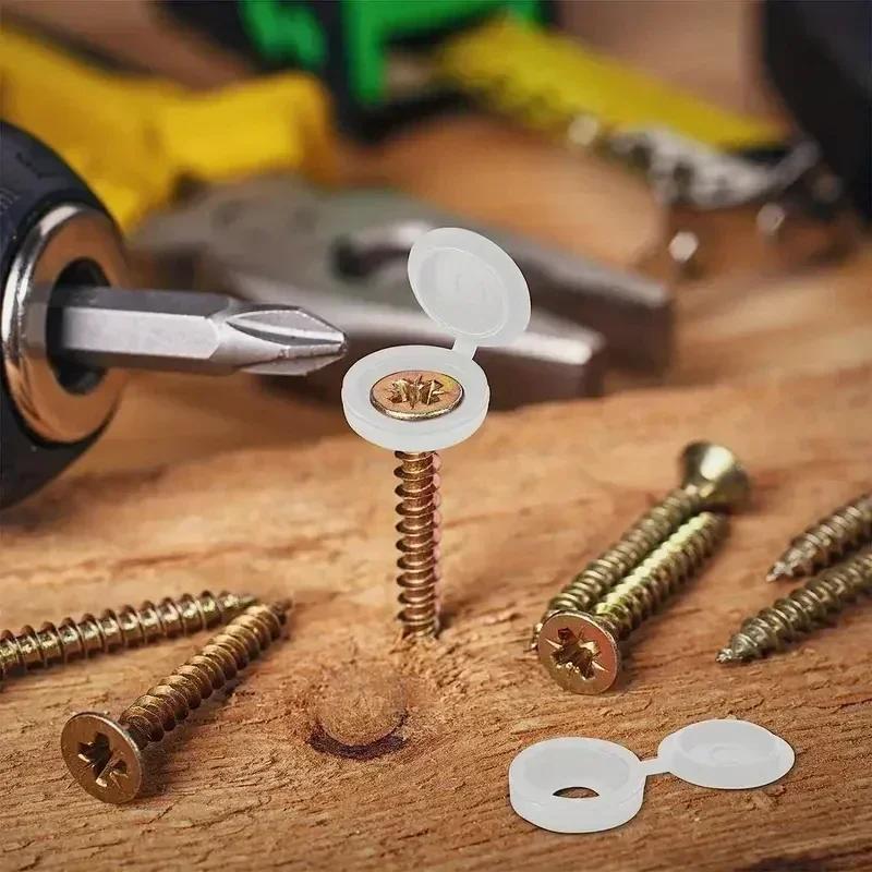 1000pcs Hinged Plastic Screw Cap Cover Fold Snap Protective Cap Button For Car Furniture Decorative Nuts Cover Bolts Hardware