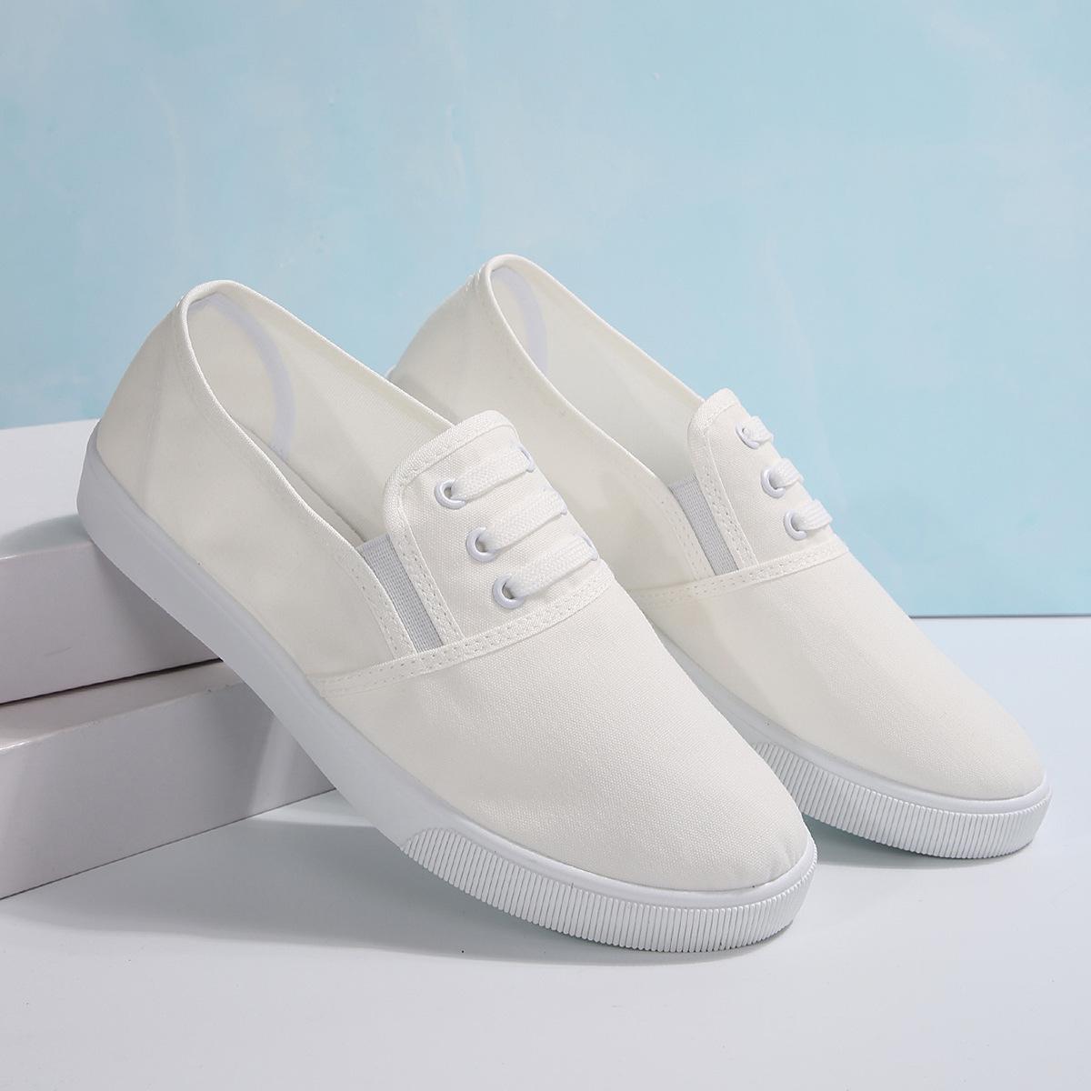 

2024 canvas shoes women s casual versatile white shoes students shallow mouth breathable fashion lace-up small board shoes 42 білий