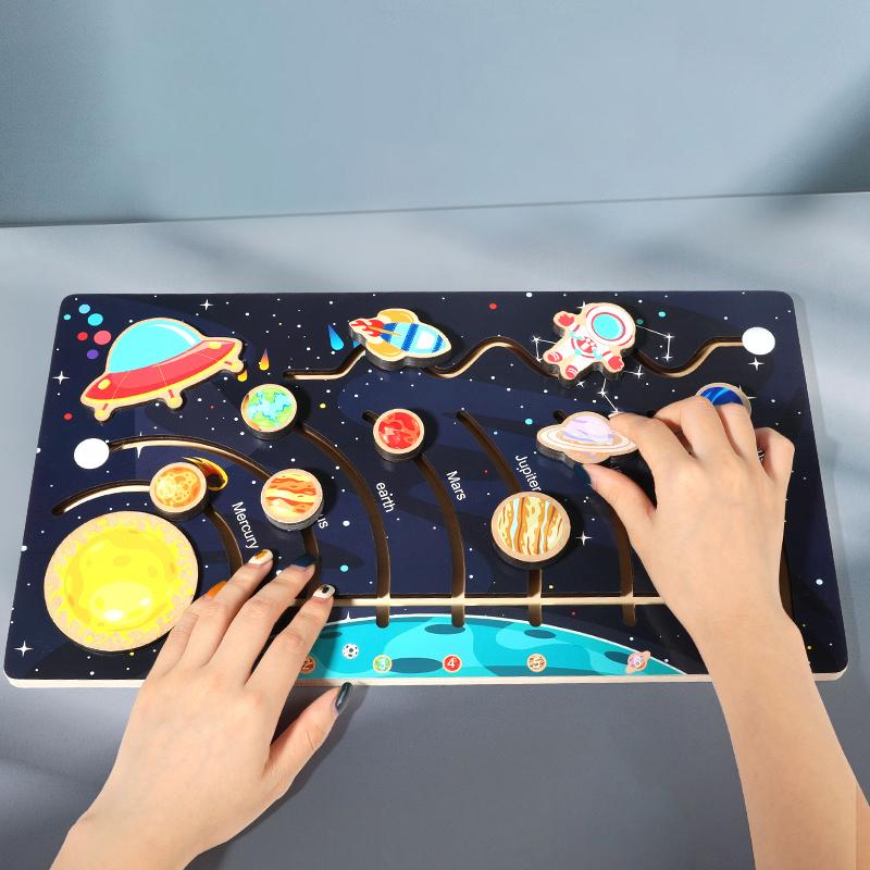 Wooden Solar System Cognitive Game Colorful Sun Earth Space 9 Planets Science Toys For Children Training Educational Toys Gifts
