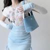New Lee Fabric+Artificial Leather Baby Blue Shoulder Bag, Bucket Bag, Shoulder Bag Regular Women's Vintage Light Cow LE240070M-521