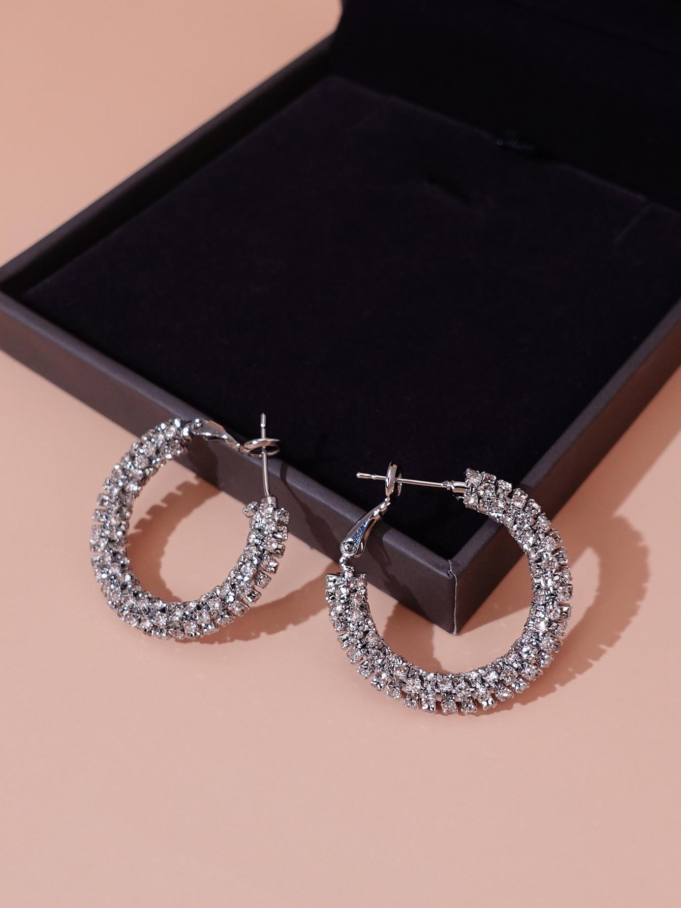 

Серьги-кольца из стерлингового серебра 925 пробы с полным бриллиантом - Высококлассные европейские и американские модные пусеты