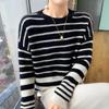 Women's Striped Wool Round Neck Cashmere Sweater - Autumn/Winter Style, 100% Pure Wool Color-Block Top