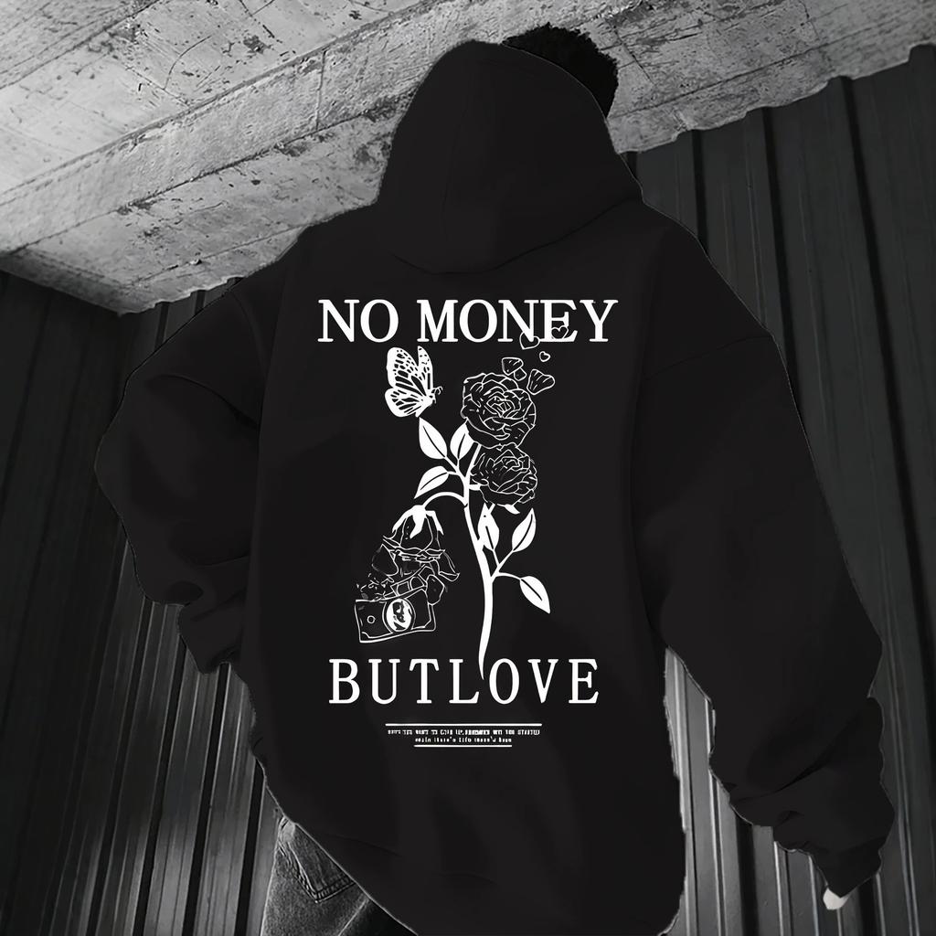 Men's Vintage Rose Butterfly Print Hooded Sweater Loose Pullover Jacket, Men's