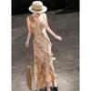 Lanser Women's French Romantic Ruffle Printed Maxi Dress