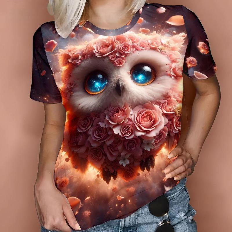 Summer Owl 3D Digital Printed Women's Casual Fresh T-Shirts Women’s