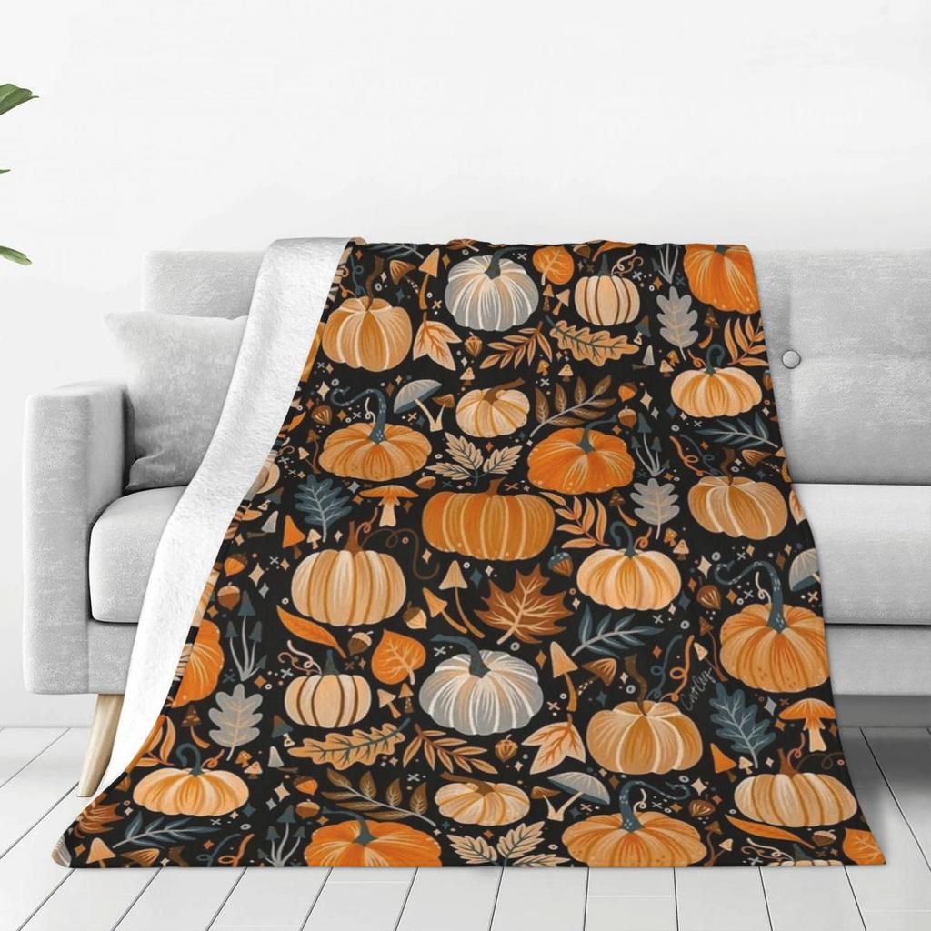 Horror Halloween Bat Pumpkin Blanket Orange Maple Leaves Camping Flannel Bedding Throws For Chair Sofa Bed Super Warm Bedspread