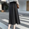 Retro Women's Autumn Winter Knitted Midi Skirt Black Wool A-Line Flared Skirt