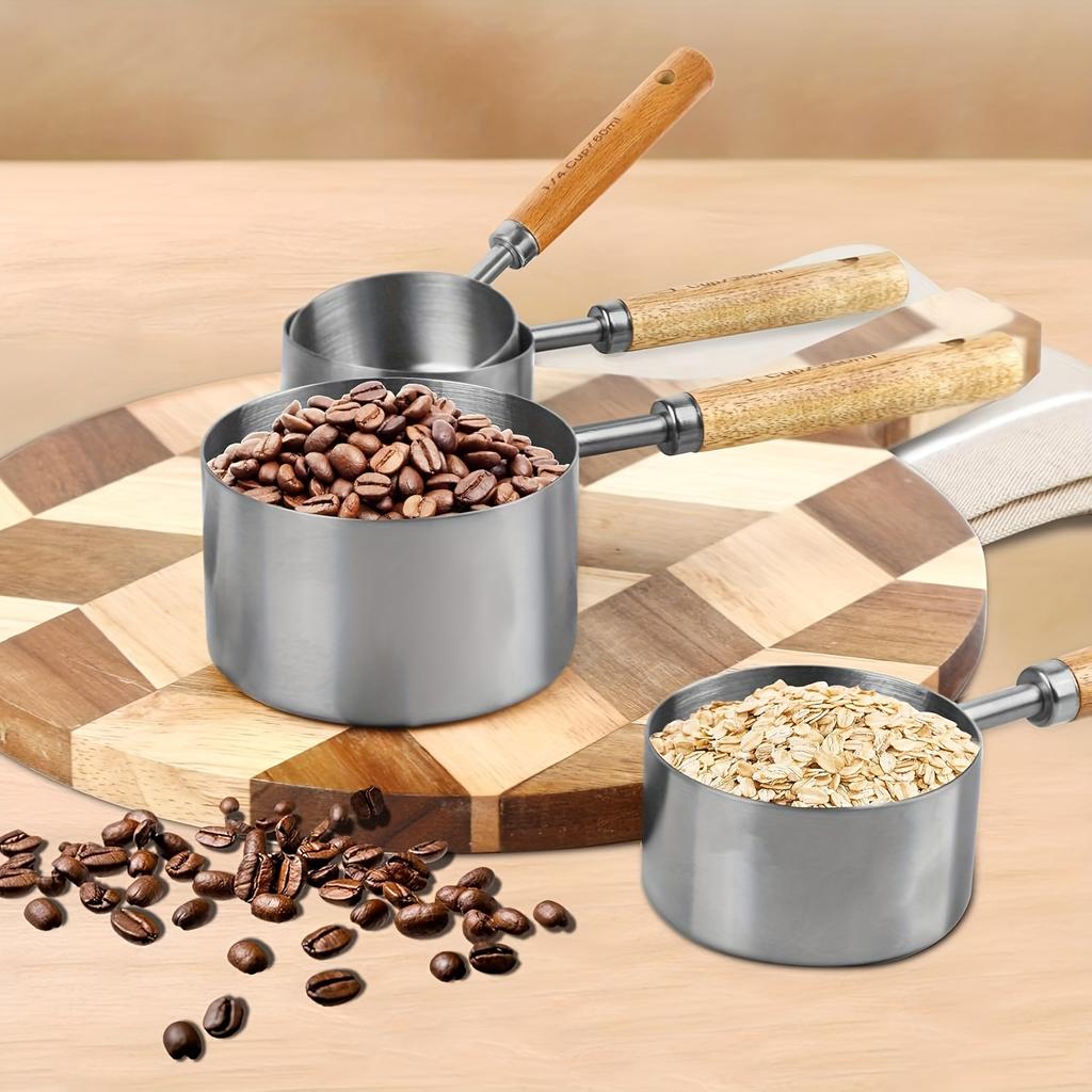Multiple colors available Stainless steel measuring cup and spoon set with wooden handle Metric and American wooden handles High-quality