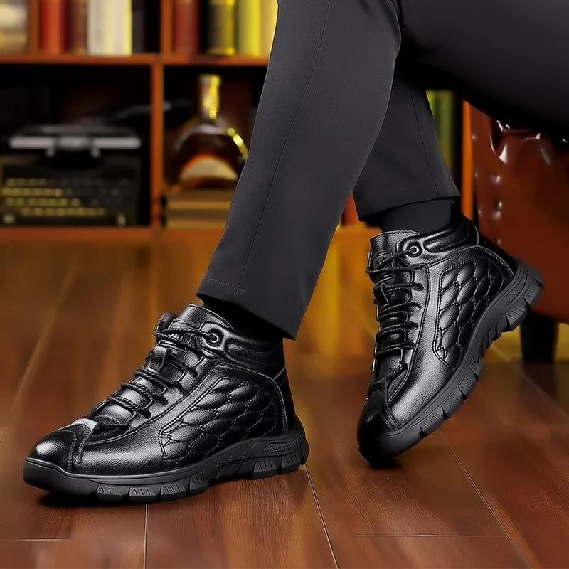 Winterstiefel aus Leder und Samt für Herren, modische, weiche Sohlen, lässige Stiefeletten für Herren, luxuriöse Designer-Boardschuhe