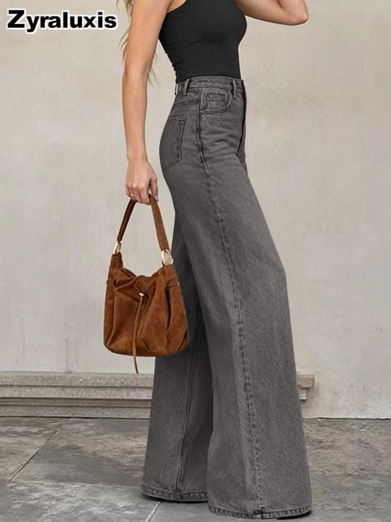 Elastic Denim Jeans Women's Long Pants Wide Leg Pants Stock