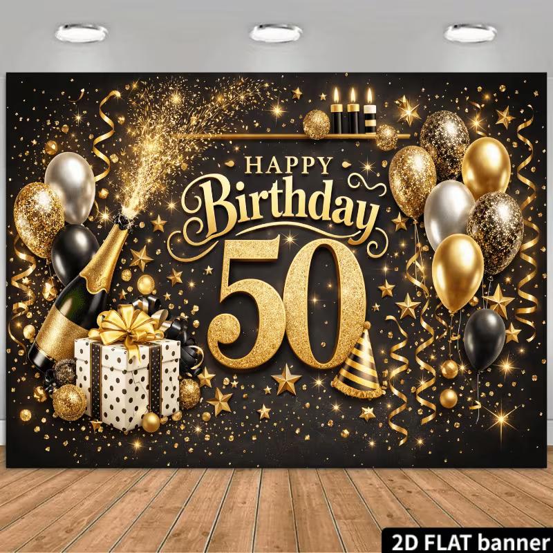 2D Sparkle Confetti Gift Box 50th Birthday Photography Background Cloth