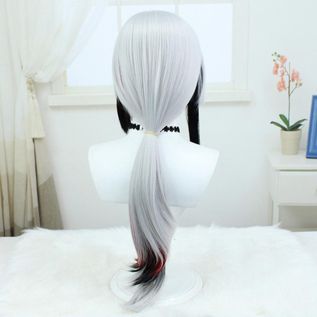 17" / 31" Silver Straight Cosplay Wig with Silicone Scalp, Heat-Resistant Synthetic Hair for Fantasy Commander