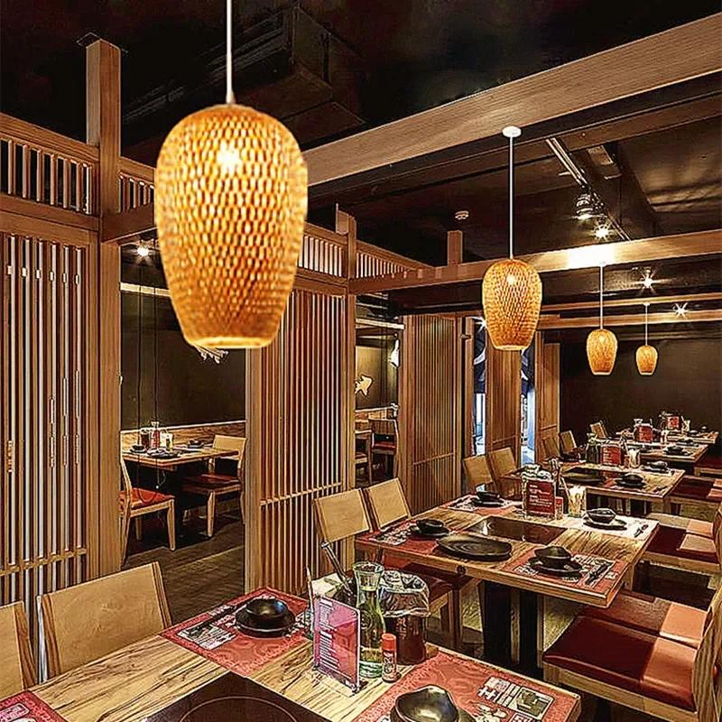 Bamboo Pendant lamo Retro Bamboo Weaving Chandeliers have base Black White Wood Restaurant Lighting Handmade Natural E27 Bulb