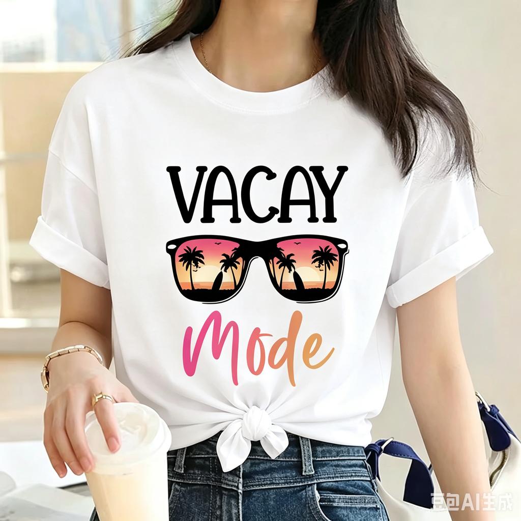 Y2k 90s Vacation Mode Shirt Unisexs Casual Short Sleeve Crew Neck Tshirt Print Harajuku Short Sleeve T Shirt Tops