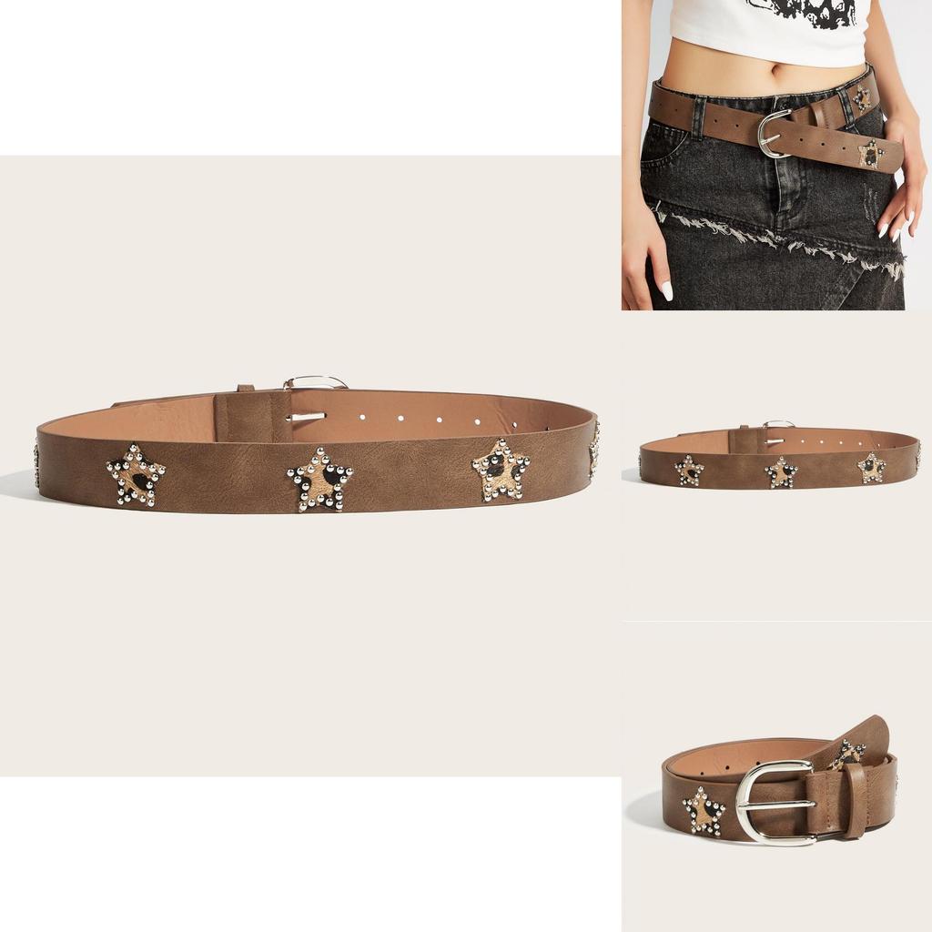 Punk Rock Studded Leopard Print Belt With Alloy Buckle For Street Fashion Enthusiasts