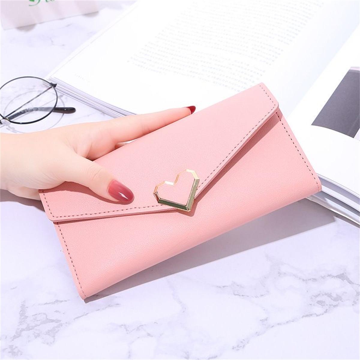 plain heart-shaped wallet ladies long multi-card buckle mobile phone women s wallet women s long wallet