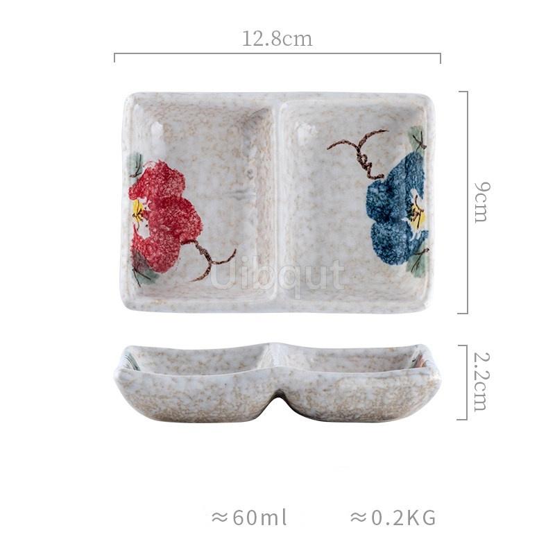 Ceramic Two 2 Grid Sushi Plate Sauce Dish Stable Non Slip Seasoning Plate for Sushi Condiment Dipping Ketchup Olive Oil Butter
