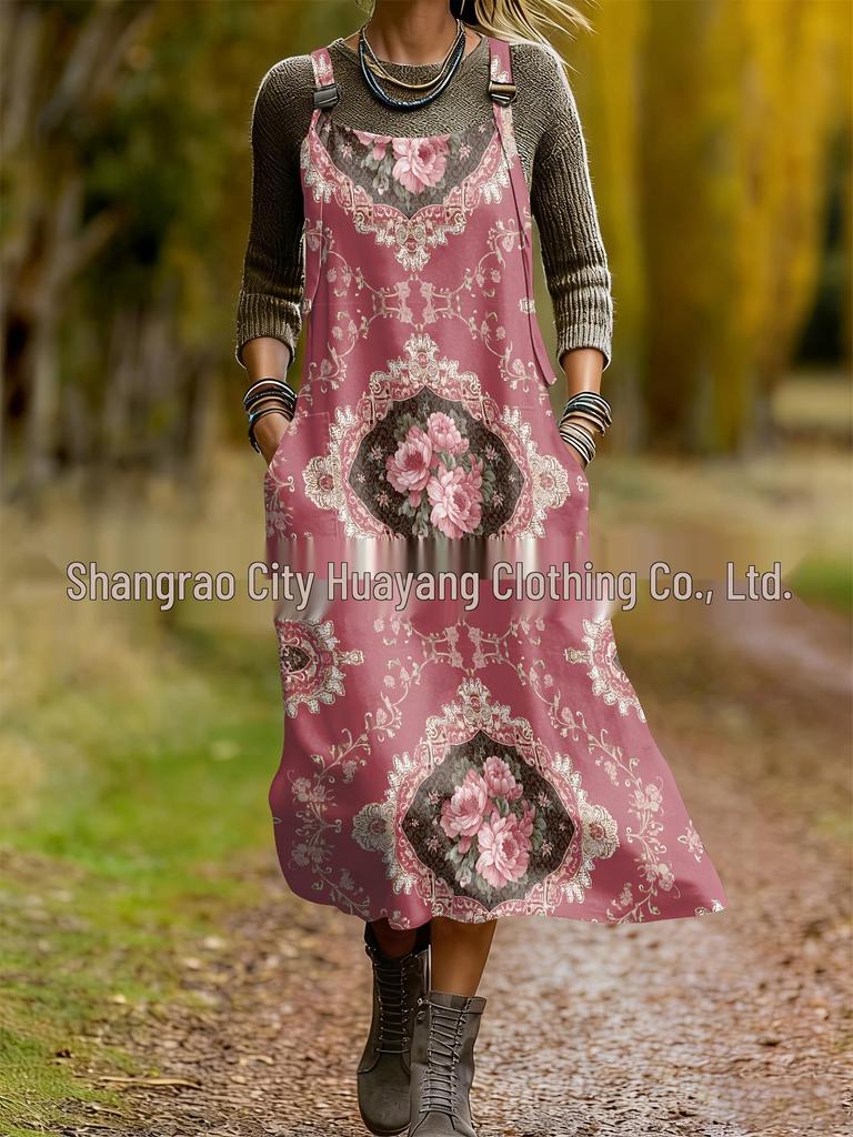 2026 Spring Women's Retro Ethnic 3D Print Dress