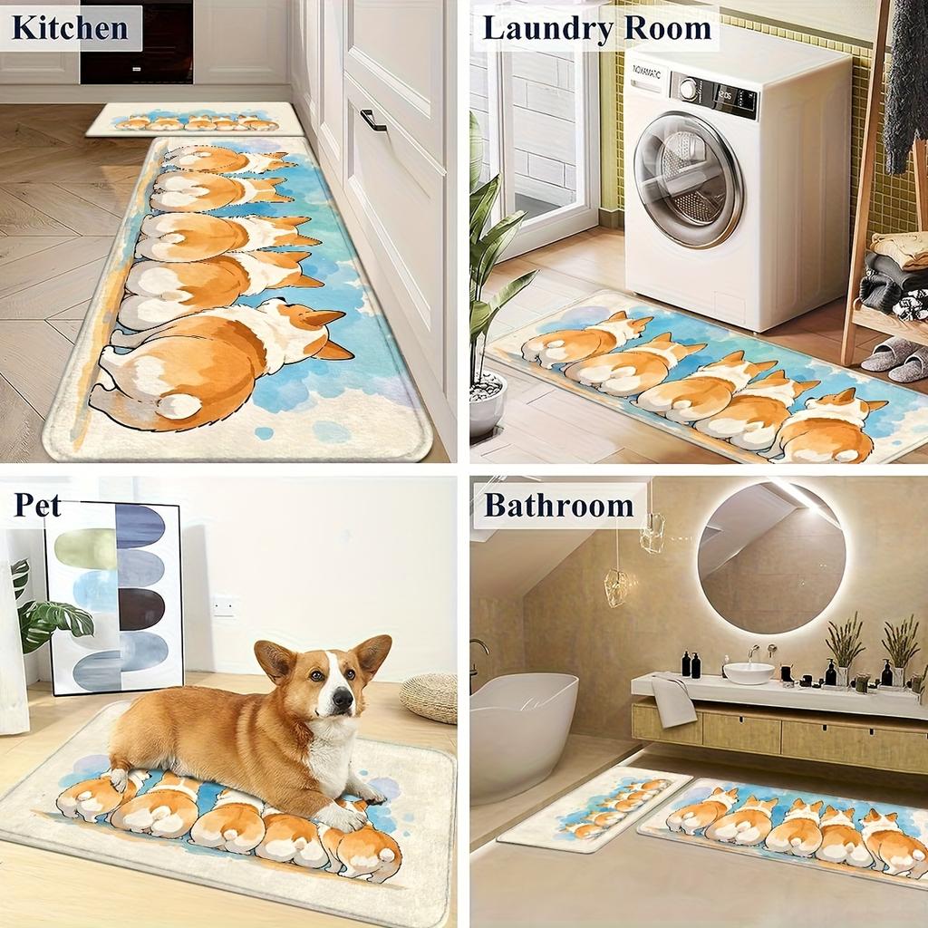 Watercolor Corgi Kitchen Mat Non Slip Absorbent Corridor Rug Home Decor