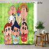 Crayon Shin-Chan & Friends & Shiro & Strange Creature On Green Grass Scene 2D Print Waterproof Shower Curtain, Bright Green Bath
