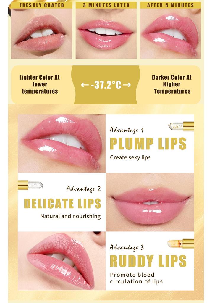 HelloKiss 3-teiliges Farbwechsel-Lippenstift-Set mit Blumeninfusion und Blattgold, einfach aufzutragen und feuchtigkeitsspendend.