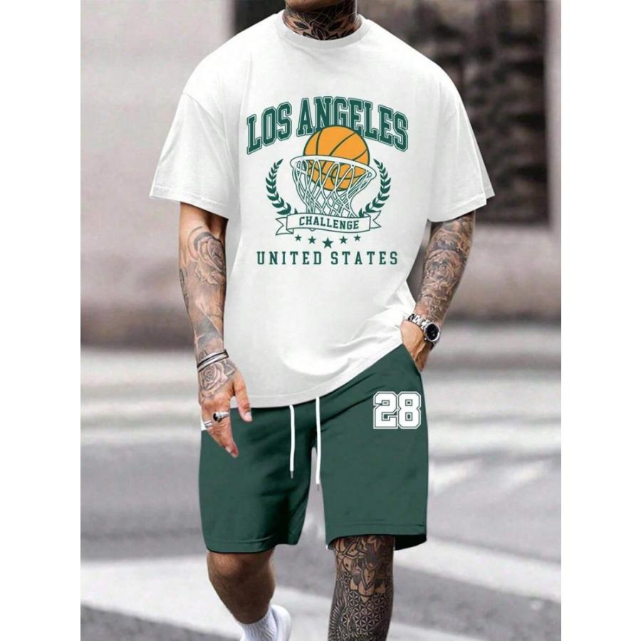 Set Bărbați Mânecă Scurtă și Pantaloni Scurți cu Imprimeu Litere New York 2025 Casual de Zi cu Zi Tricou Bărbați Street Fashion Pantaloni Scurți Sport