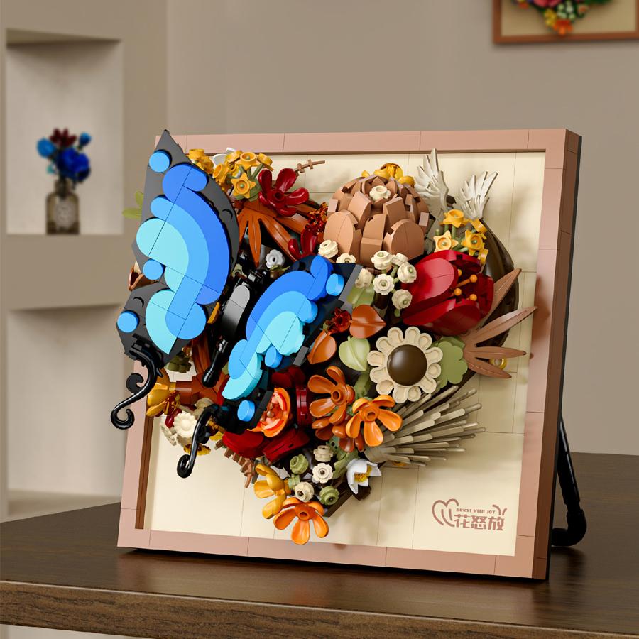 Non-Toxic New Year Decorations 3D Picture Frame Building Blocks Flowers Mini Bricks Diy Children Toys Wedding Gifts