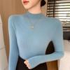 Women's Black Wool Semi-High Neck Base Layer Sweater - Soft, Comfortable, Slimming Fit for Autumn/Winter.