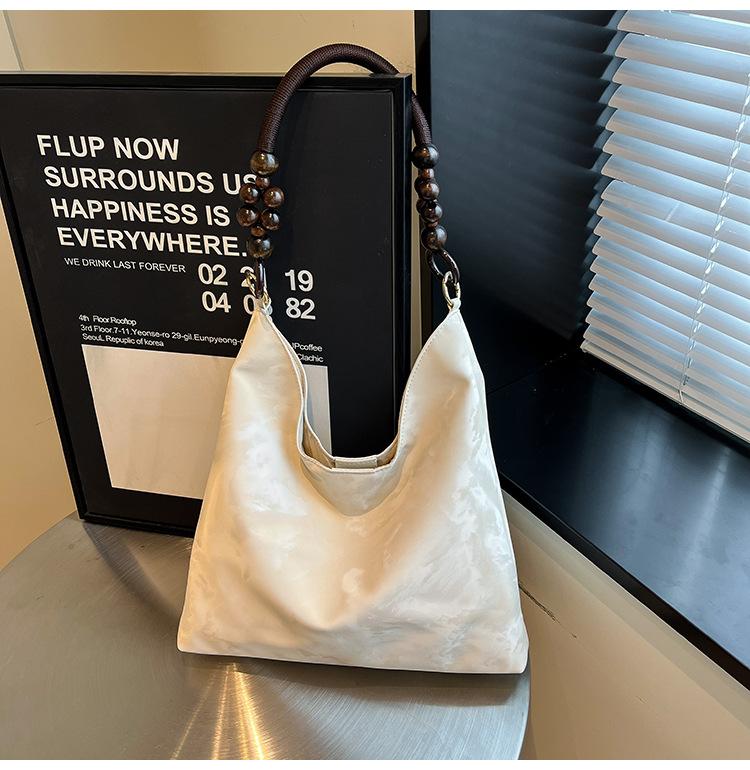 New tote bag fashionable large-capacity casual shoulder bag 2025 retro beaded handbag simple commuter women's bag