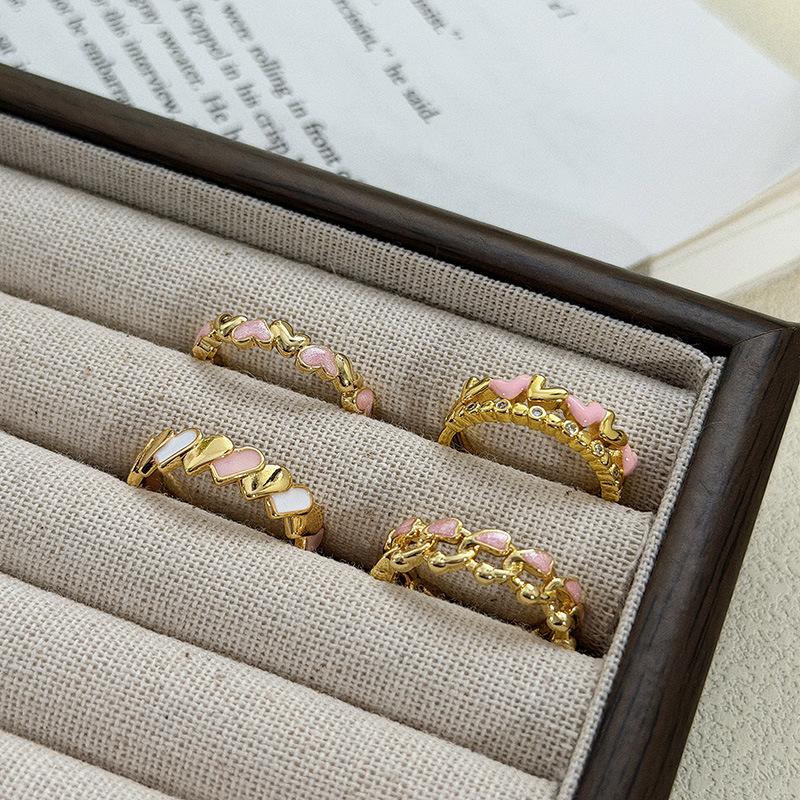 Girl Style Love Chain Enamel Dripping Oil Opening Ring Niche Sweet Cool Light Luxury High Sense Stacking Ring