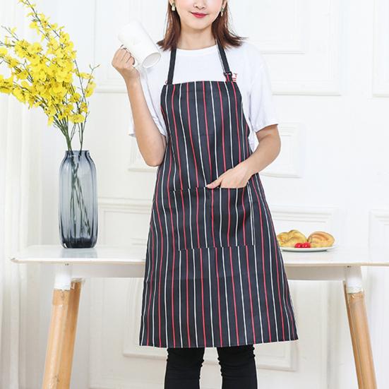 Waterproof Cleaning Bib Apron Stripe Design Adjustable Polyester Cotten Apron with Tool Pockets for Men Women Oil Stain Resistant Chef Apron