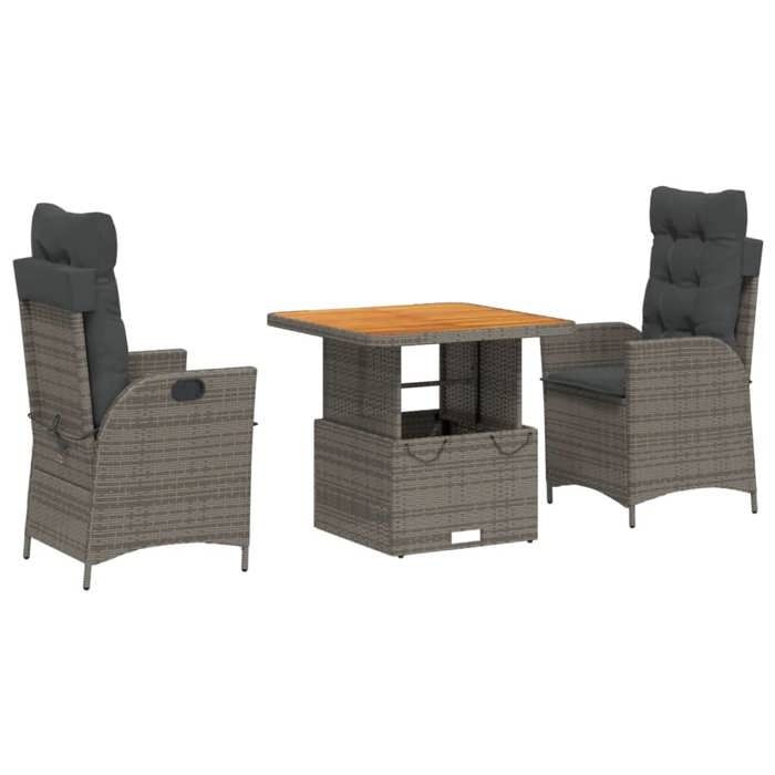VidaXL Ensemble à Manger de Jardin avec Coussins 3 pcs, Table de Terrasse, Meubles de Patio, Mobilier d'Extérieur, Gris 3277457