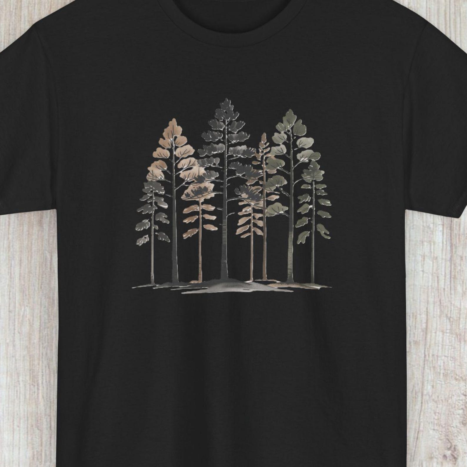 Minimalist Forest T shirt, Japandi Nature Tee, Watercolor Pine Trees Shirt, Calm Botanical Tee, Outdoorsy Gift, Earthy Unisex Shirt S