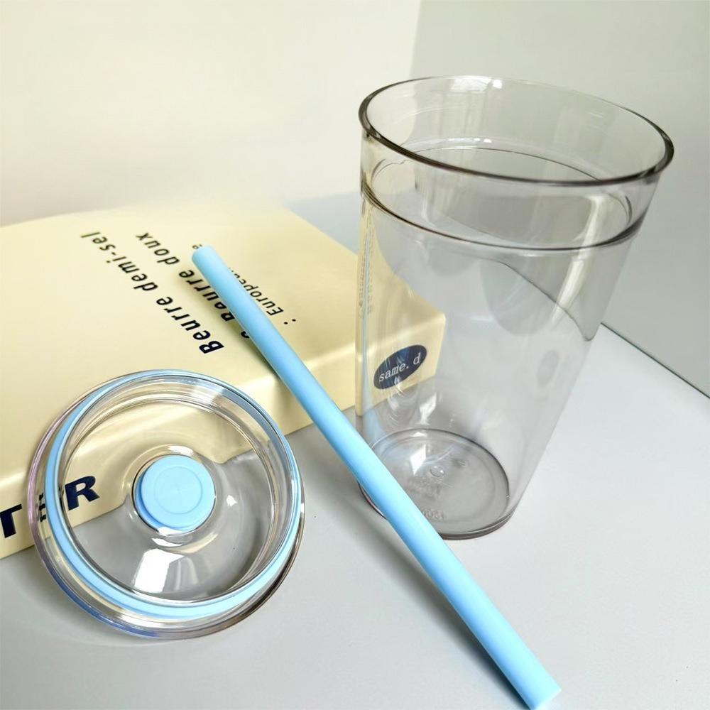 Drinkware 450ml Straw Cup Reusable Transparent Coffee Cup Plastic Single Layer Car Tumbler Home Office Water Cup