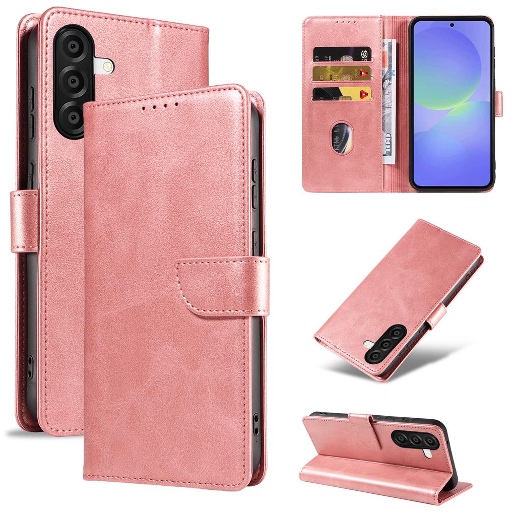 Für Samsung Galaxy A36 5G Hülle mit 2 Stück Panzerglas WANLONFENG WN Serie Kalbsleder Textur Handyhülle Große Aussparungen