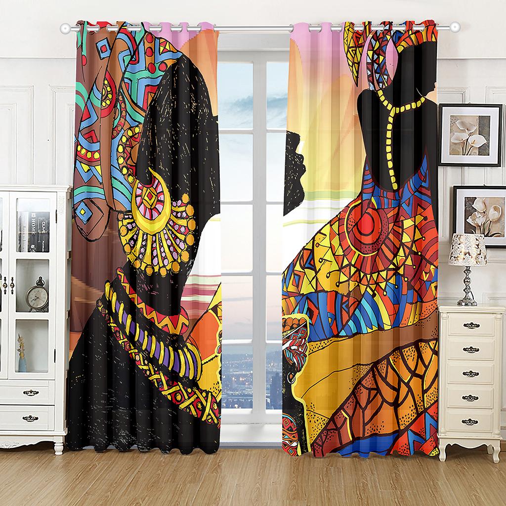 Luxusní Africká Tančící Žena Muž Doprava Zdarma Okenní Závěs Do Obývacího Pokoje Dětské Ložnice Koupelny Kuchyně Dveře Domácí Dekorace 2ks