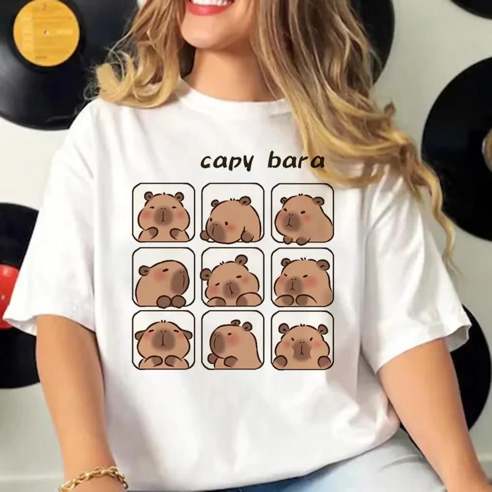 2025 SUMMER Capybara 2D T-shirts Women Manga Graphic Tee Harajuku Top Female Japanese Manga Designer Clothing breathable