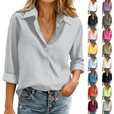 Women’s Long Sleeve Button Down Shirt Casual Collared Blouse Relaxed Fit Lightweight Top for Office Work Daily Wear