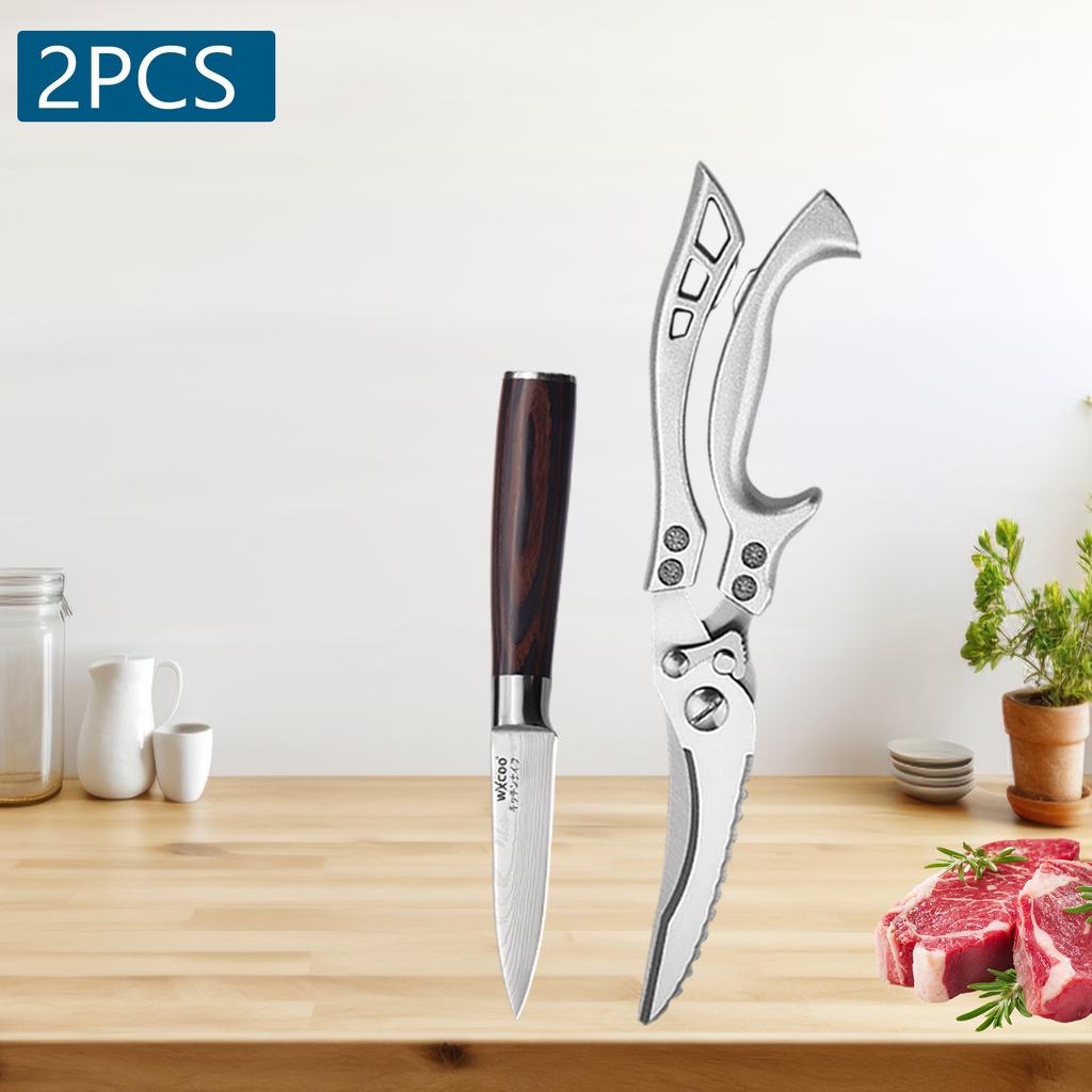 MultiPurpose Professional Kitchen Knives Japanese Santoku Knife BBQ Scissor Meat Cleaver Damascus Fruit Knife for Household