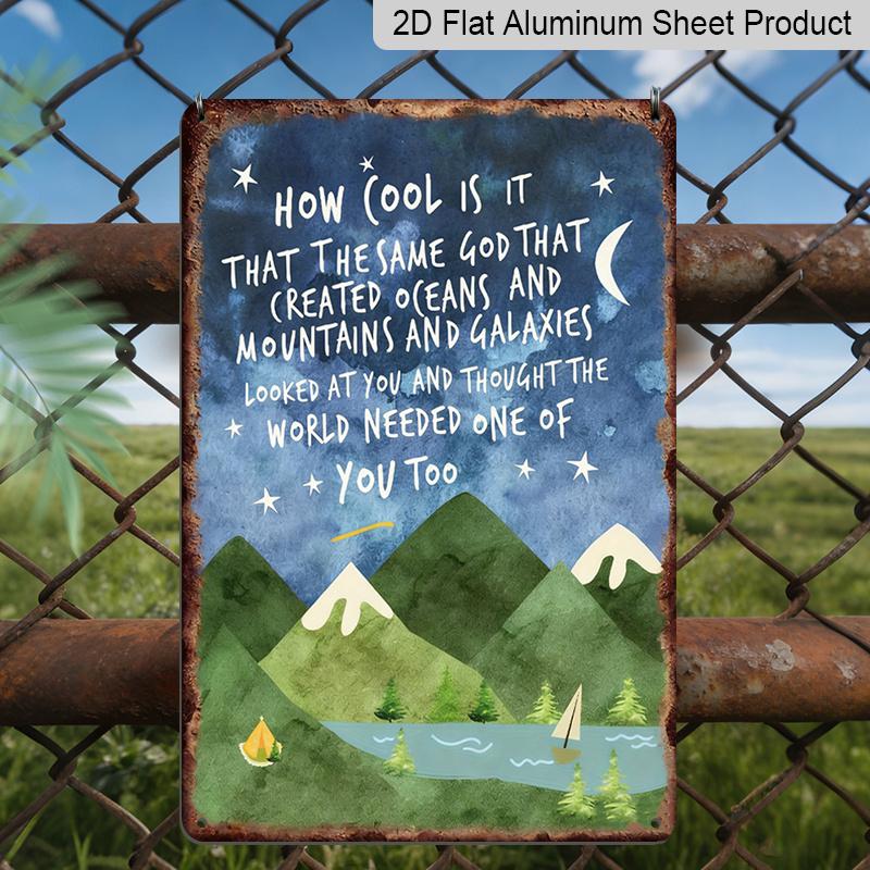 

2D Flat, Decorative Aluminum Sign and Plaque Vintage Bohemian Metal Sign 8x12 Inches - Mountain Lake Starry Sky Design Rustic Style Inspirational 20*30cm