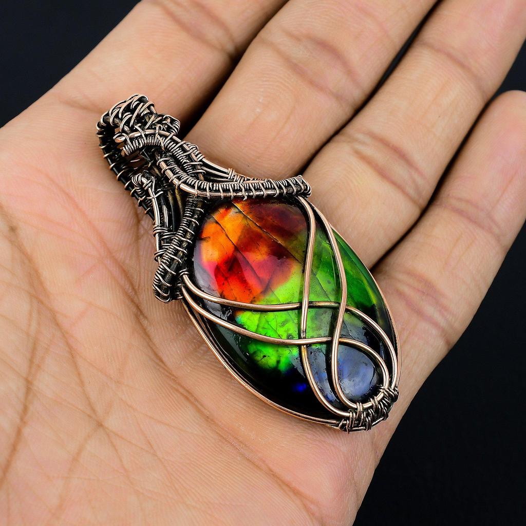 Tri Color Labradorite Pendant Gemstone Handmade Jewelry, 999 Copper Wire Wrapped Pendant, Gift For Wife Jewelry