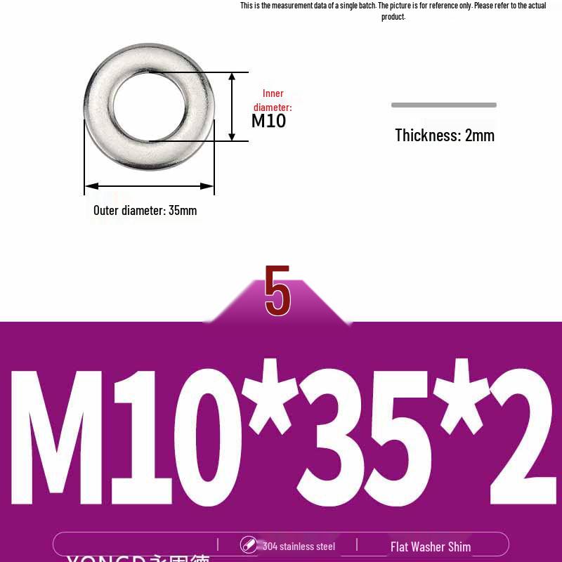 304 Stainless Steel Thickened Flat Washer / Ultra-thin Metal Gasket, Sizes M1.6-M10