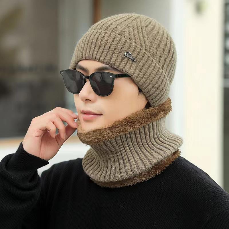 Knitted Hat Autumn and Winter Men's New Warm Plus Velvet Fashionable Woolen Hat Casual Scarf Ear Protection Hat Thick Hat