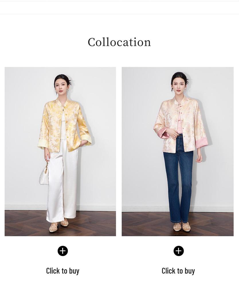 Ruicai Reversible Gold Thread Jacquard Jacket - Women's Autumn Style