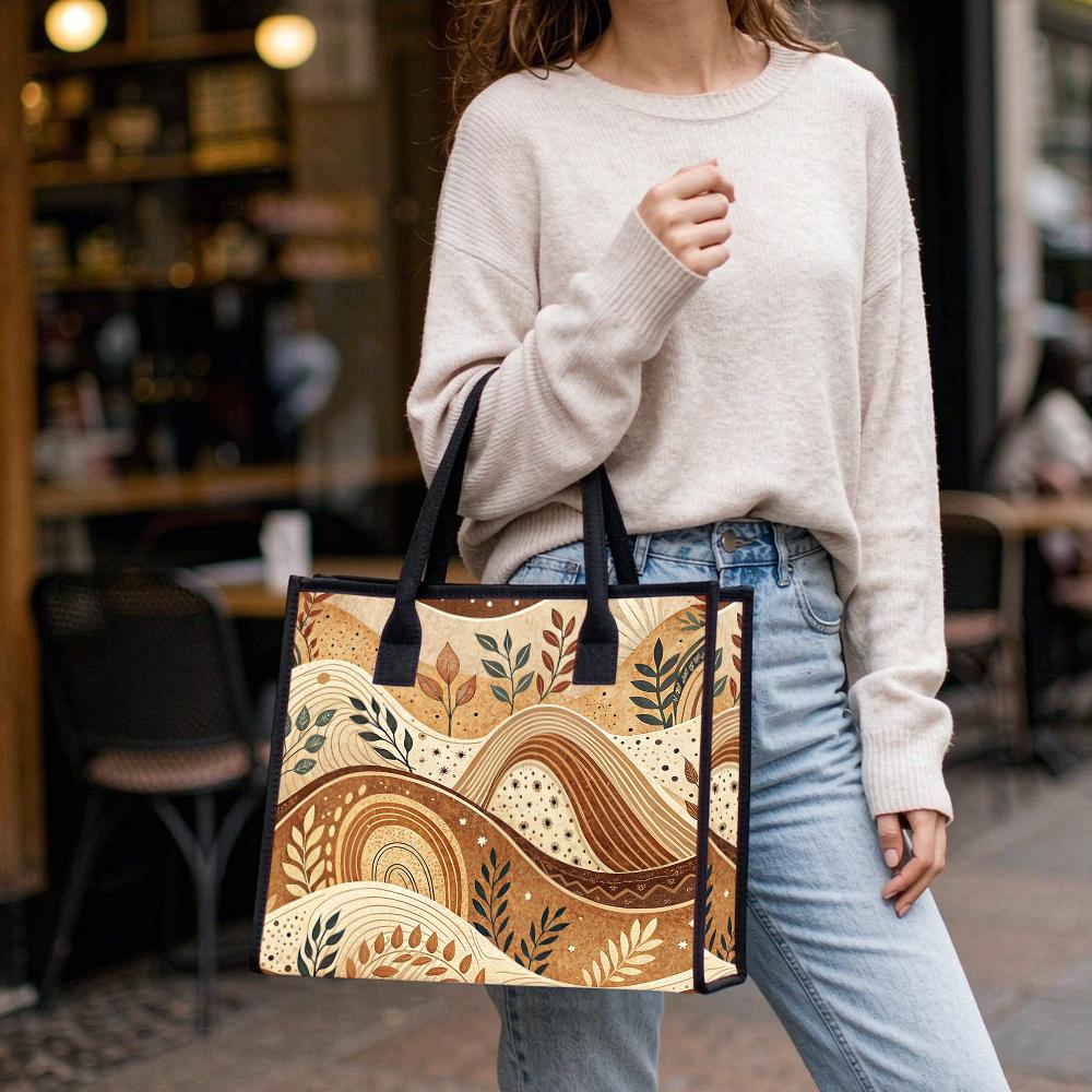 Boho Artistic Tote Bag Casual Daily Use Versatile Carryall Stylish Nature Print Bag