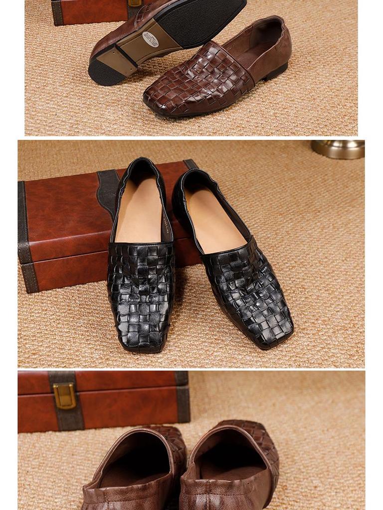 Dámské 2025 podzimní tkané kožené mokasíny - Ručně vyráběné hovězí baleríny pro všechna roční období