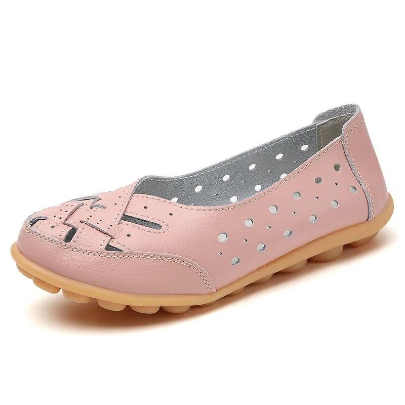 Novas sandálias femininas moda sola macia salto plano oco sapatos planos mulher sapatos de couro genuíno feminino casual 2024